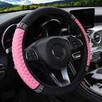 Car Pu Leather Steering Wheel Cover, 14.57-14.96inch Artificial Diamond, Steering Wheel Cover