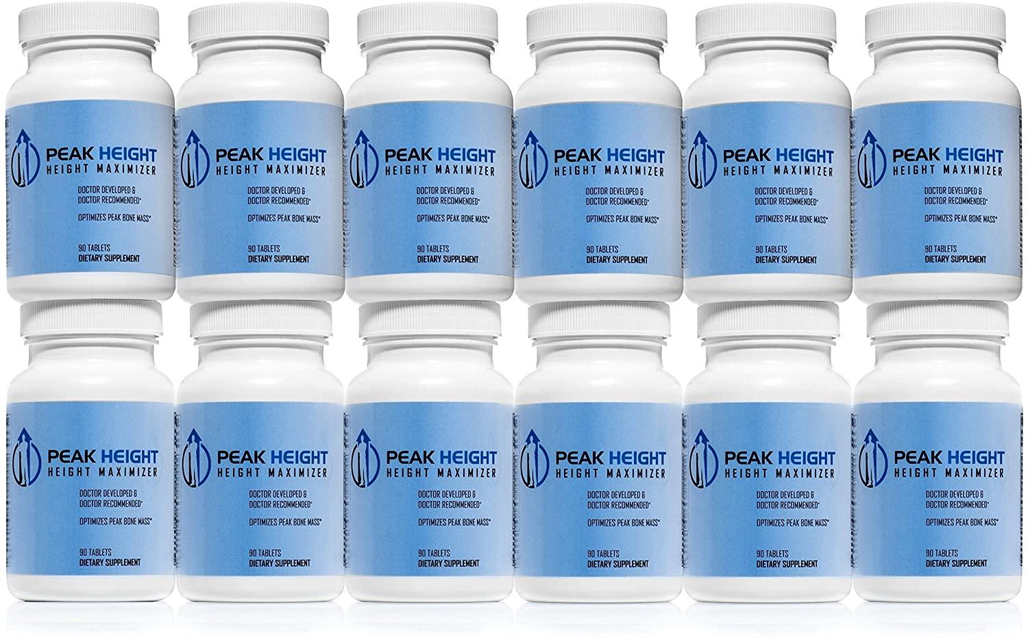 Peak Height Growth Supplement - Once Daily Height Growth Maximizer for Kids, Teens, Women and Men - US Doctor Developed Height Growth Pills for Permanent Height Increase - Year Supply (12 Pack)