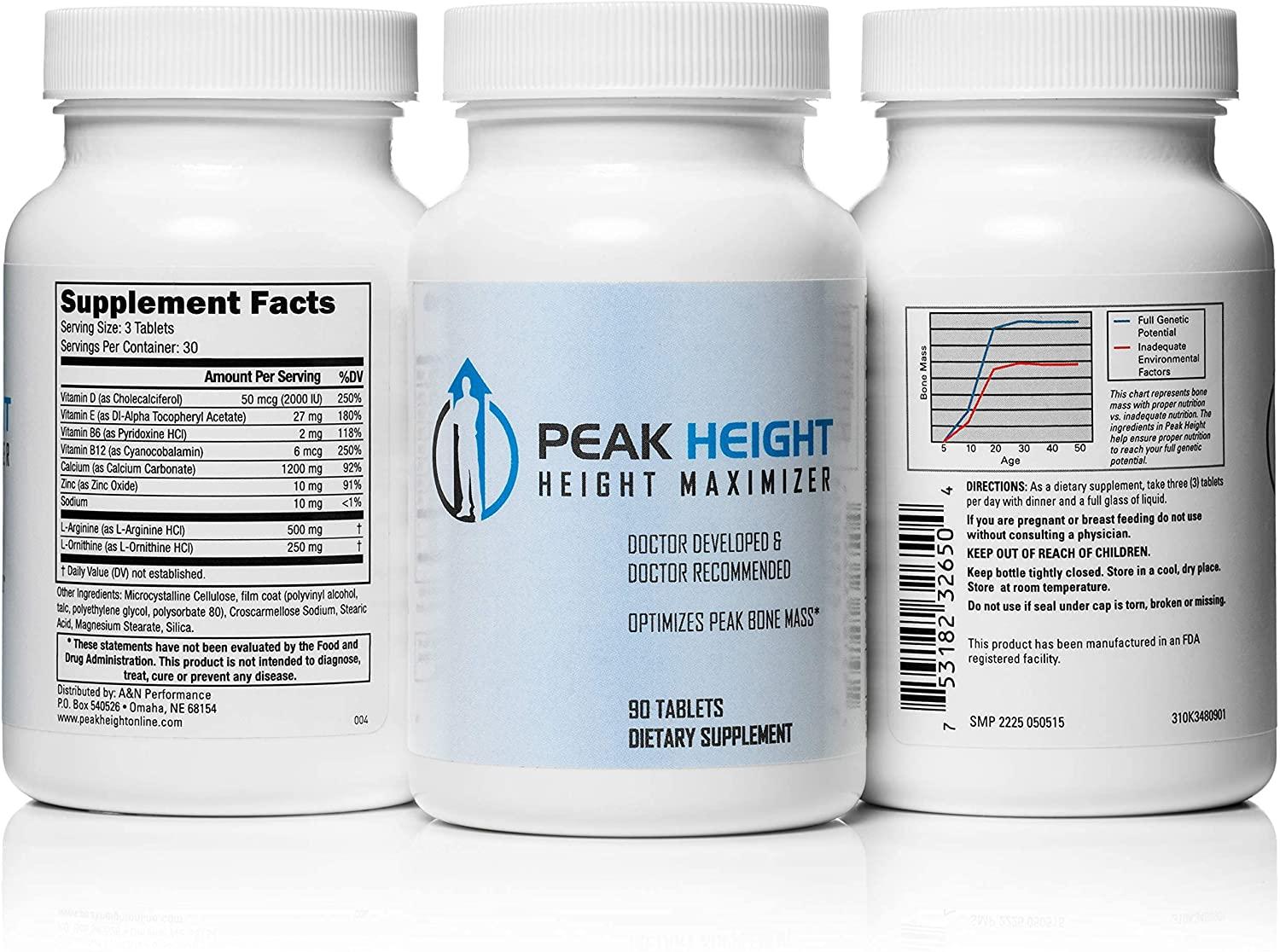 Peak Height Growth Supplement - Once Daily Height Growth Maximizer for Kids, Teens, Women and Men - US Doctor Developed Height Growth Pills for Permanent Height Increase - Year Supply (12 Pack)