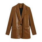 leather single button coat