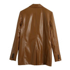 leather single button coat