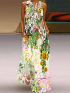 Ladies V-neck Floral Print Maxi Dress