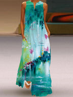 Ladies V-neck Floral Print Maxi Dress