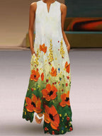 Ladies V-neck Floral Print Maxi Dress