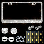 1 Pc Bling  License Plate Frames - Glass Rhinestone Car Tag Holder For Women,Metal Rhinestone Sparkly Car Plate Frame With Bolts,Bling Screws Caps