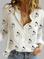 Star Print Cotton And Linen Long-sleeved Blouse