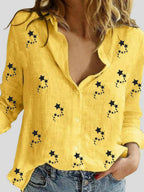 Star Print Cotton And Linen Long-sleeved Blouse