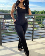 U Neck Sleeveless Pocket Design Jumpsuit