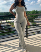 U Neck Sleeveless Pocket Design Jumpsuit