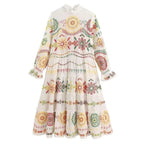 embroidered ruffled midi dress