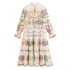embroidered ruffled midi dress