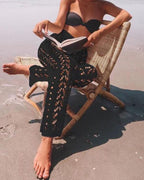 cotton crochet hollow out elastic waist beachside pants