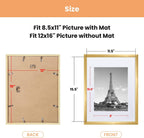 upsimples 12x16 Picture Frame Set of 5, Display Pictures 8.5x11 with Mat or 12x16 Without Mat, Wall Gallery Photo Frames,Gold