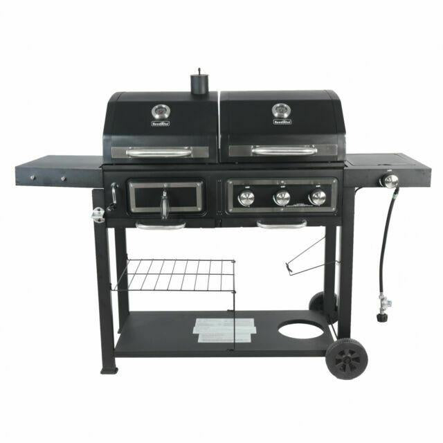 Dual Fuel Gas & Charcoal Combo BBQ Grill,Side Burner, Black with , NEW