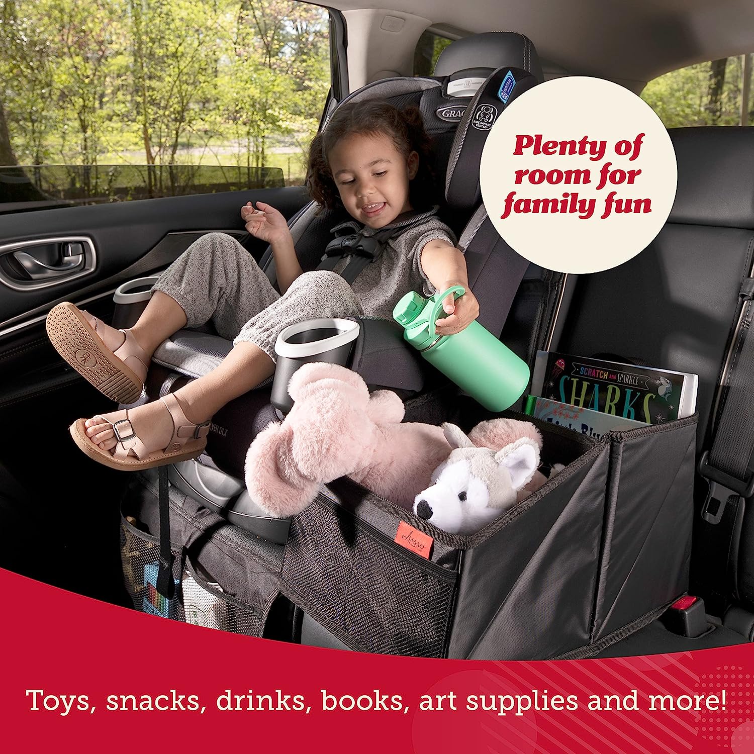 Lusso Gear Car Seat Organizer for Front or Backseat - Great for Adults &amp; Kids, Features 9 Storage Compartments for Toys, Magazines, Tissues, Maps, Books, Documents, Games &amp; More (Floral)