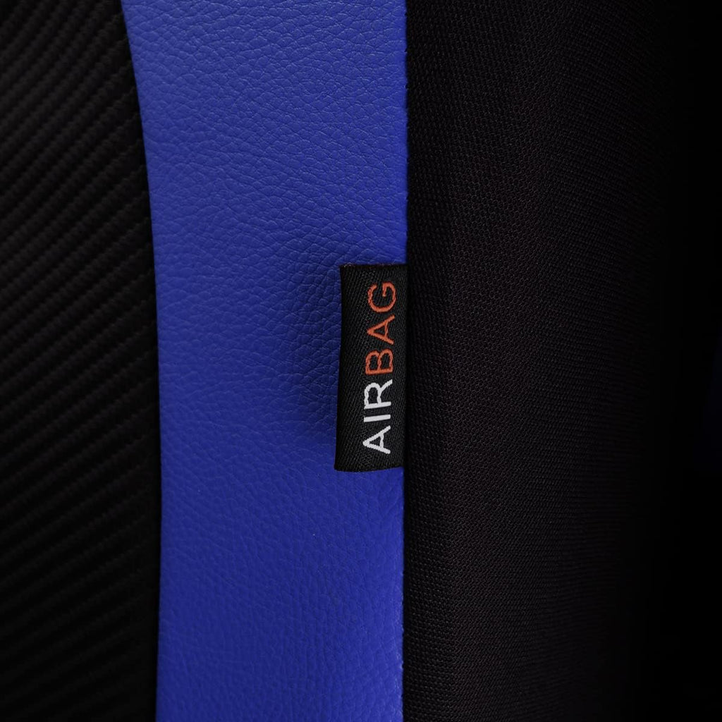 Flying Banner car seat Covers Protects Water Proof Faux Leather Carbon Fiber Front and Rear Bench (Blue Black, Full Set - 9PCS)