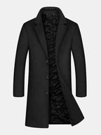 mens woolen pure color button up business casual mid-length overcoats