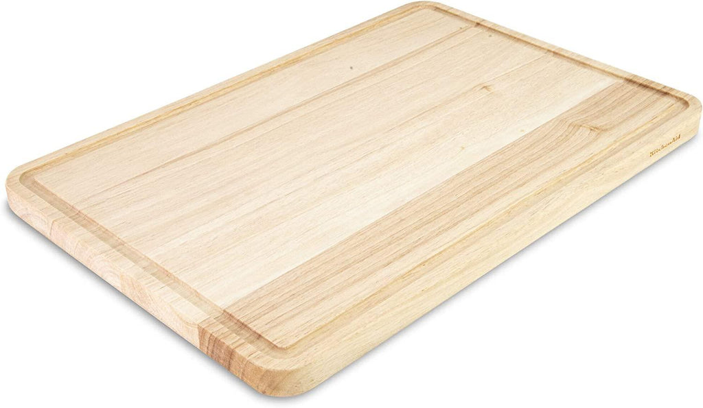 KitchenAid Classic Rubberwood Cutting Board with Perimeter Trench, Extra-Large Reversible Chopping Board, 12-inch x 18-inch, Natural