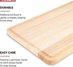 KitchenAid Classic Rubberwood Cutting Board with Perimeter Trench, Extra-Large Reversible Chopping Board, 12-inch x 18-inch, Natural