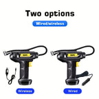 120W Portable Car Air Compressor: Inflate Your Tires With Ease - Wireless &amp; Wired Handheld Pump With LED Light