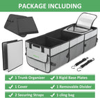 Simniam Car Trunk Organizer with Insulated Grocery Bag- 92L High Capacity Car Storage Box, with 4 Compartments, Reflective Strip, Cover, for Auto, SUV, Truck, Minivan