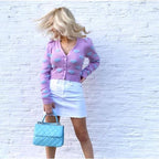 knitted contrast shagy heart puff sleeve sweater