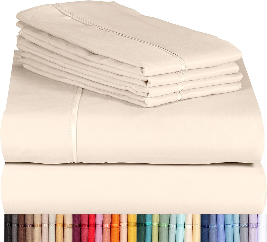 LuxClub 6 PC California King Size Sheet Set Bamboo Sheets Deep Pockets 18" Eco Friendly Wrinkle Free Cooling Sheets Machine Washable Hotel Bedding Silky Soft - Cream California King
