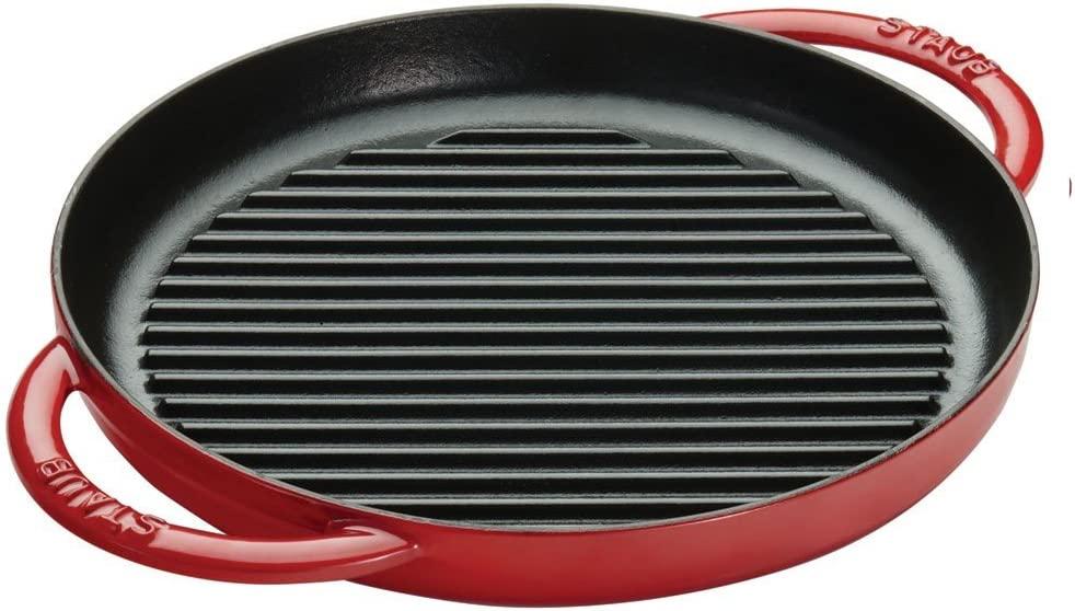 STAUB Cast Iron Pure Grill, 10-inch, Cherry, Made in France