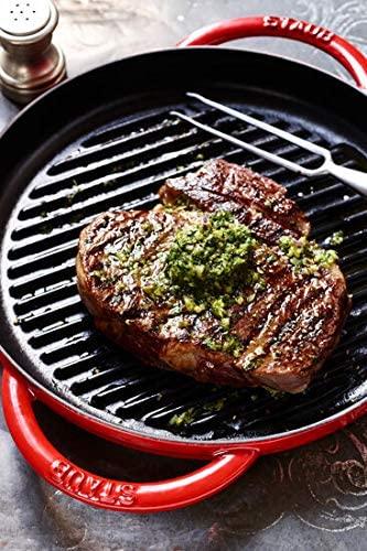 STAUB Cast Iron Pure Grill, 10-inch, Cherry, Made in France