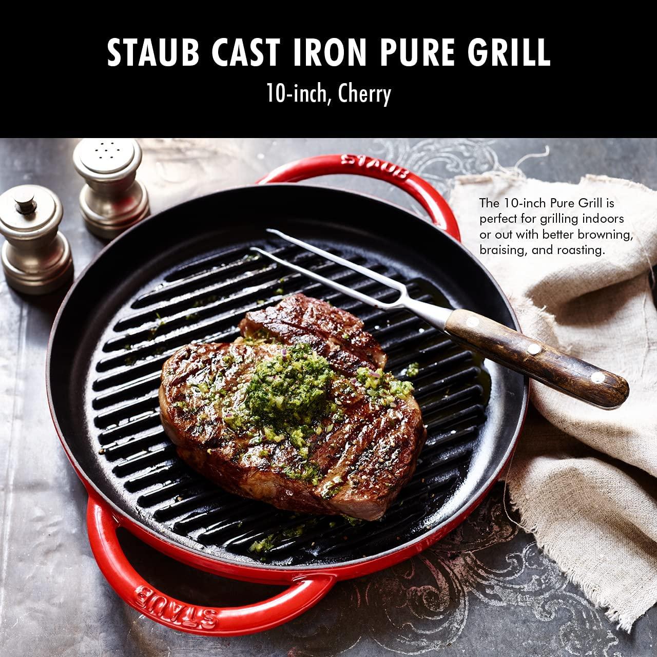 STAUB Cast Iron Pure Grill, 10-inch, Cherry, Made in France