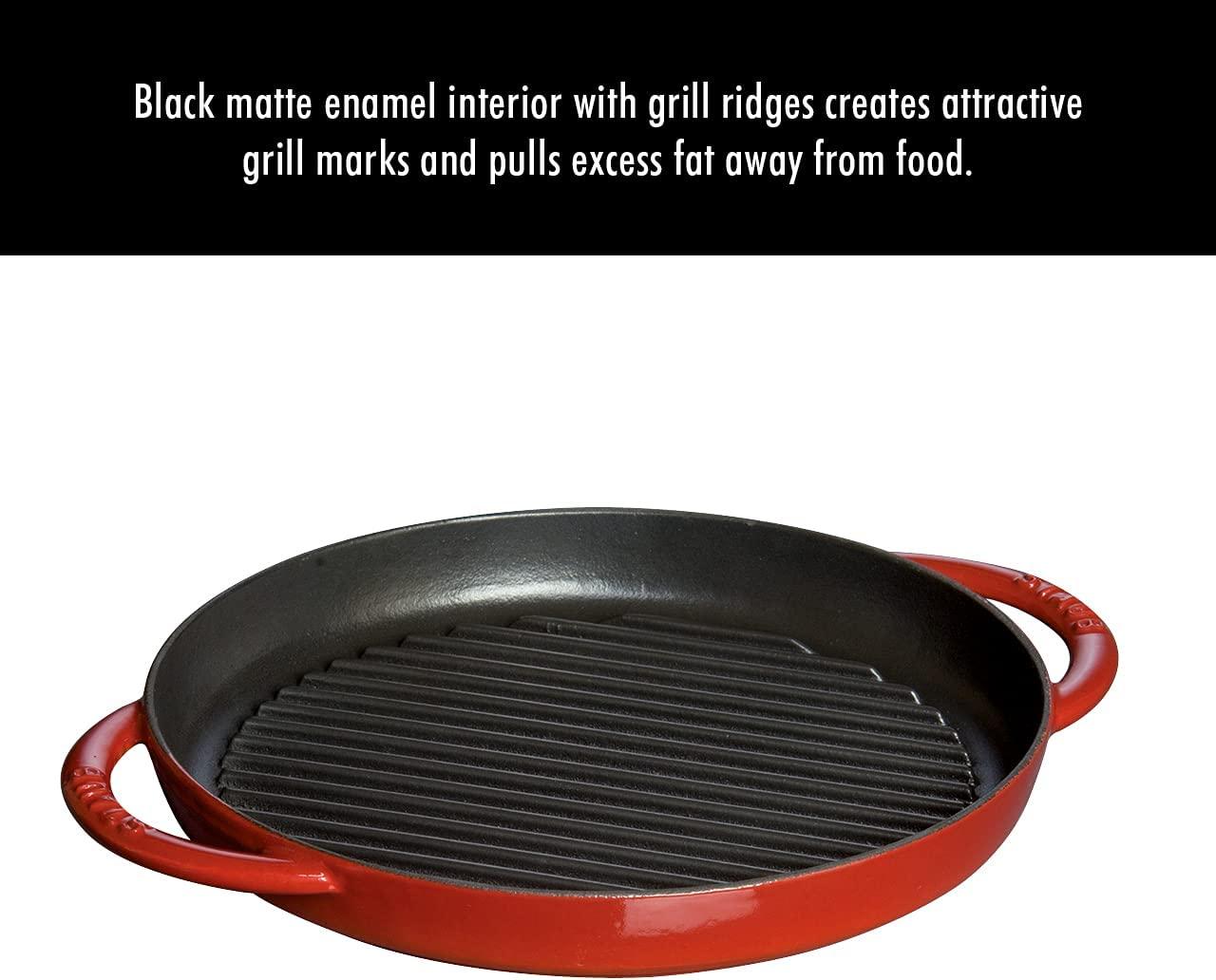 STAUB Cast Iron Pure Grill, 10-inch, Cherry, Made in France