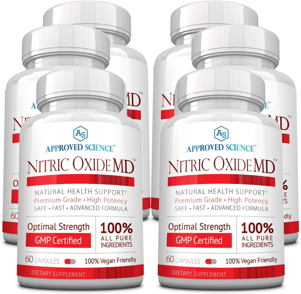 Nitric Oxide MD™ - Muscle Development, Lean Body Mass, Improve Oxygen Supply, Reduce Fatigue - 60 Vegan Friendly Capsules Per Bottle - 6 Bottles