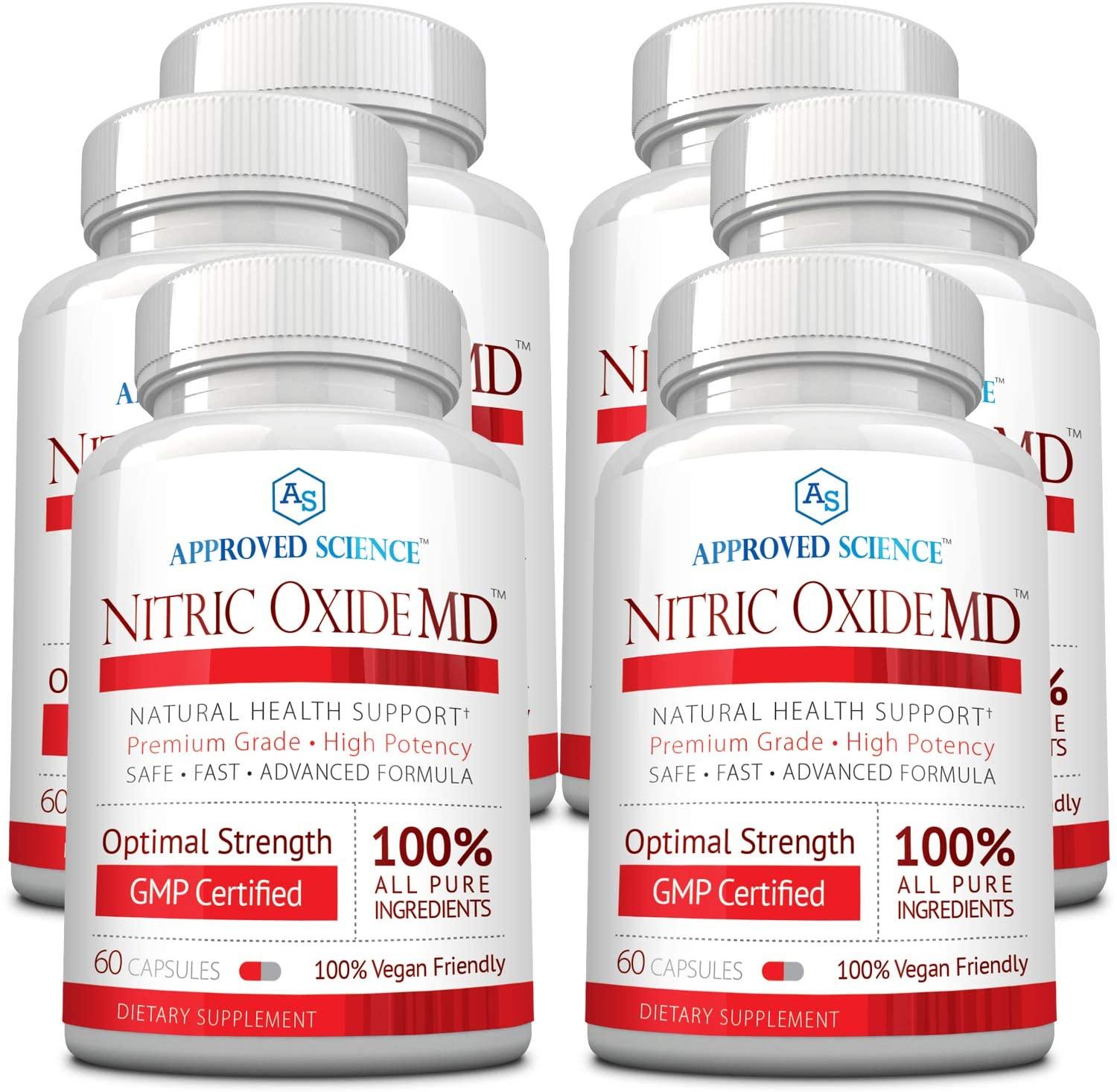 Nitric Oxide MD™ - Muscle Development, Lean Body Mass, Improve Oxygen Supply, Reduce Fatigue - 60 Vegan Friendly Capsules Per Bottle - 6 Bottles