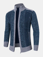 mens contrast stitching stand collar zipper front knitted casual cardigans