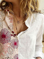 Fashion Linear Flower Print Casual Blouse