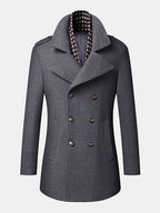 mens double breasted woolen lapel british style overcoats with scarf