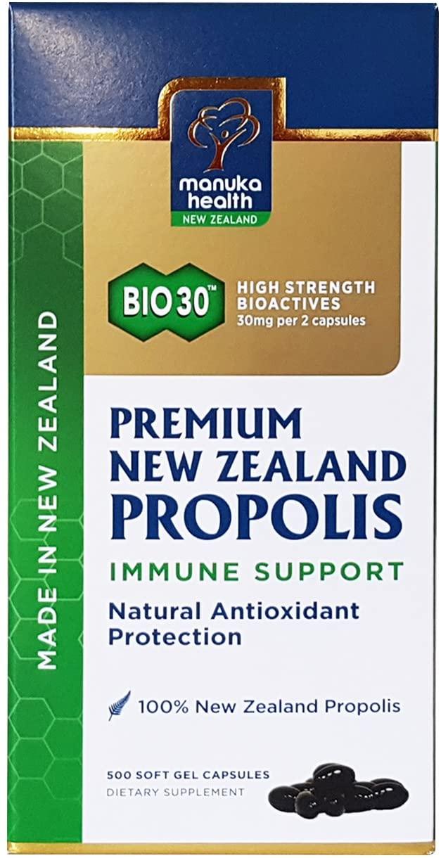 Manuka Health Bio30 Propolis 500mg 500 Capsules 100% Pure New Zealand Bee Propolis Immune System Support (Pack of 2)