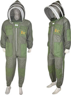 Three Layer Beekeeping Ventilated Suit and Jacket Fully Protection Beekeepers Ultra Ventilated Bee Suit and Bees Jacket with Fencing Veil and Round Veil (S, Olive Green Fencing Veil)