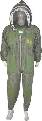 Three Layer Beekeeping Ventilated Suit and Jacket Fully Protection Beekeepers Ultra Ventilated Bee Suit and Bees Jacket with Fencing Veil and Round Veil (S, Olive Green Fencing Veil)