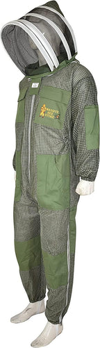 Three Layer Beekeeping Ventilated Suit and Jacket Fully Protection Beekeepers Ultra Ventilated Bee Suit and Bees Jacket with Fencing Veil and Round Veil (S, Olive Green Fencing Veil)