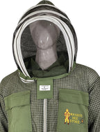 Three Layer Beekeeping Ventilated Suit and Jacket Fully Protection Beekeepers Ultra Ventilated Bee Suit and Bees Jacket with Fencing Veil and Round Veil (S, Olive Green Fencing Veil)