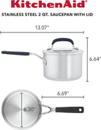 KitchenAid Stainless Steel Saucepan with Measuring Marks and Lid, 2 Quart, Brushed Stainless Steel