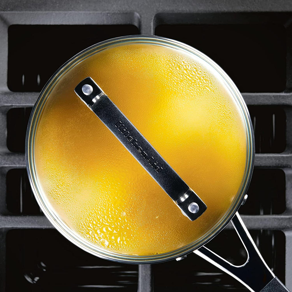 KitchenAid Stainless Steel Saucepan with Measuring Marks and Lid, 2 Quart, Brushed Stainless Steel