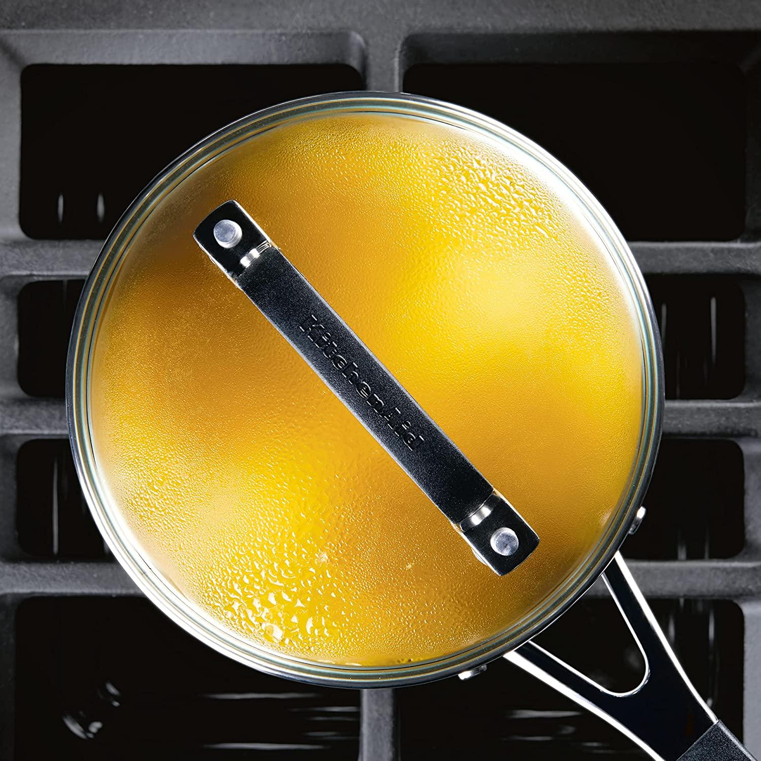 KitchenAid Stainless Steel Saucepan with Measuring Marks and Lid, 2 Quart, Brushed Stainless Steel