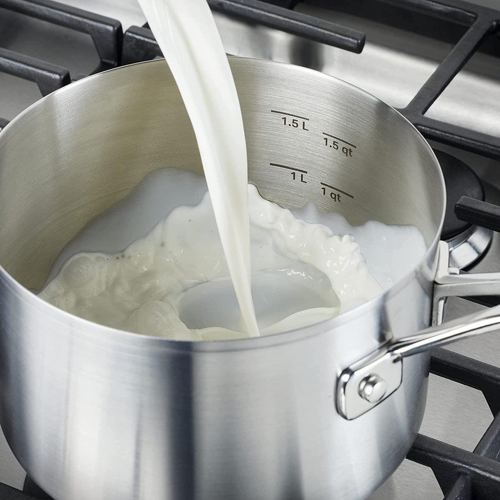 KitchenAid Stainless Steel Saucepan with Measuring Marks and Lid, 2 Quart, Brushed Stainless Steel