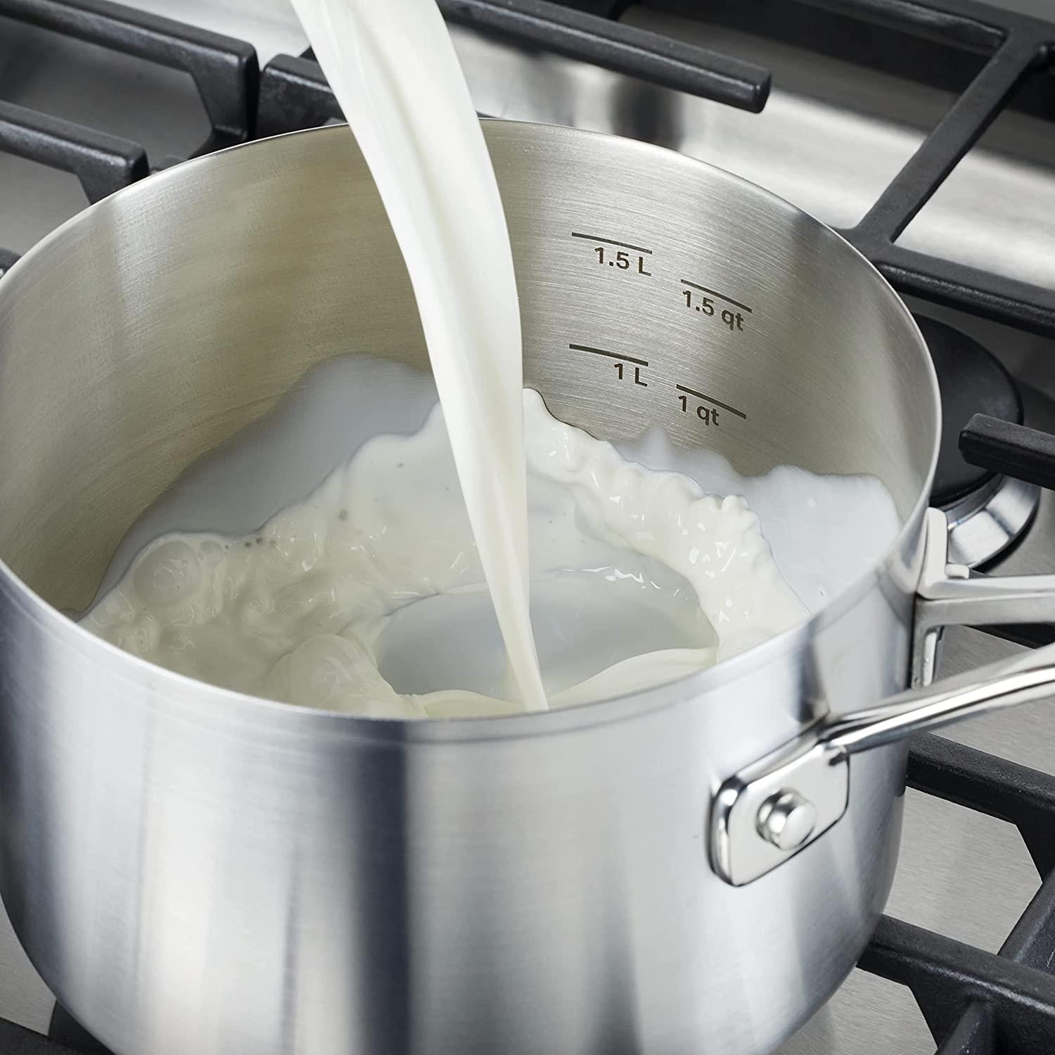 KitchenAid Stainless Steel Saucepan with Measuring Marks and Lid, 2 Quart, Brushed Stainless Steel