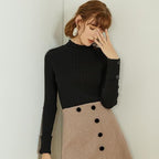 ruffles button fashion sweet slim sweater