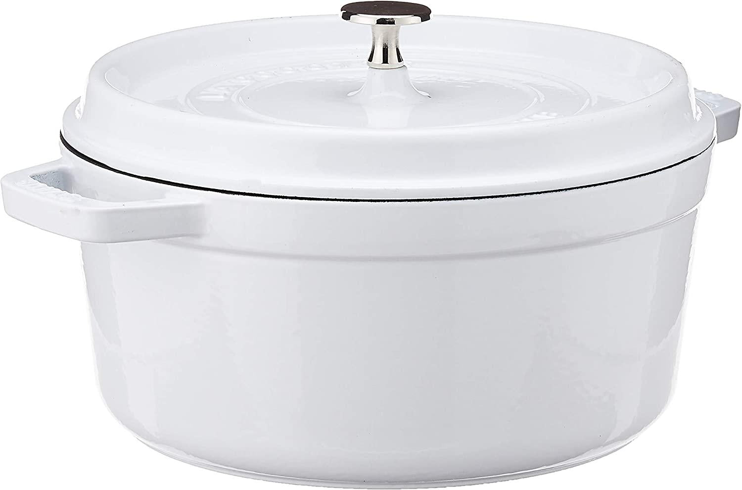 STAUB Cast Iron Round Cocotte Dutch Oven, 5.5-quart, White, Made in France