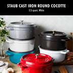 STAUB Cast Iron Round Cocotte Dutch Oven, 5.5-quart, White, Made in France