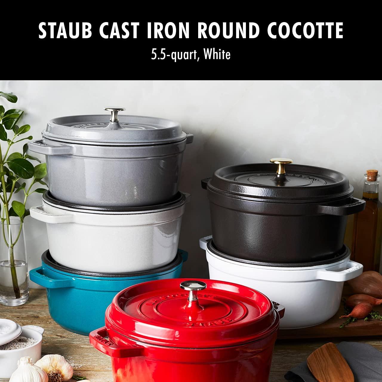 STAUB Cast Iron Round Cocotte Dutch Oven, 5.5-quart, White, Made in France